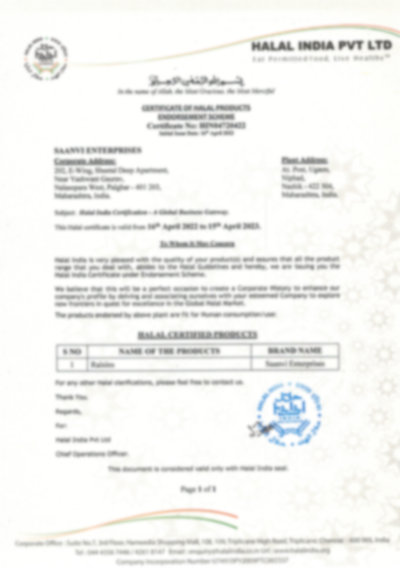 Halal Certificate first page