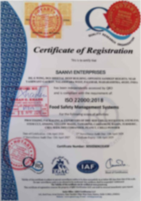 ISO 22000:2018 Certificate of Registration